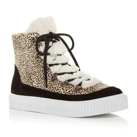 AQUA Womens Mini Pony Dots Beige Faux Fur Platform Hi Top Sneakers sz 8 NWT - Picture 1 of 11